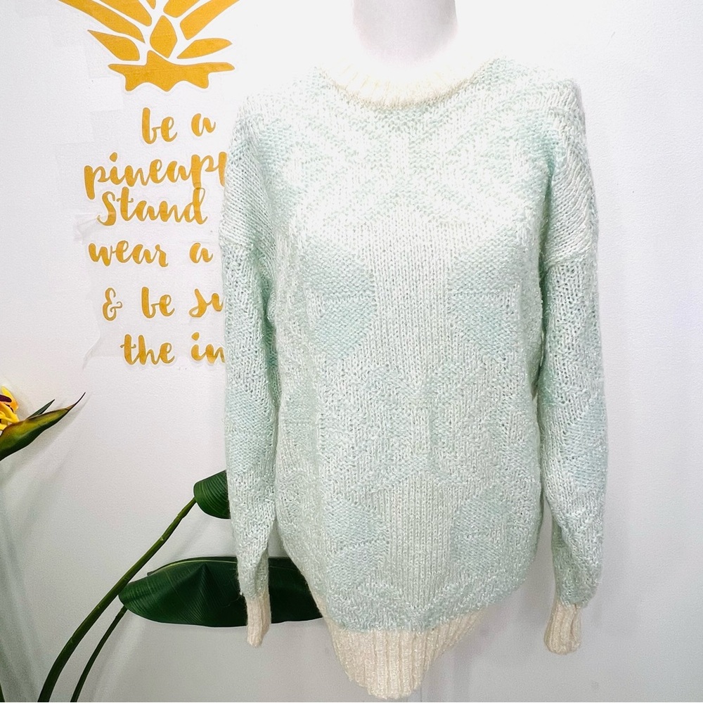 VINTAGE HEAD Sportswear Wool Blend 80’s 90’s Ski Sweater Mint Green Cream Medium